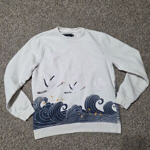 Blind Rooster Graphic Wraparound‎ Sweatshirt Tofu/Vibes Size Small- Cream